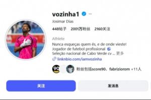 佛得角门神沃齐尼亚粉丝激增至2000万,世界杯前夕粉丝量仅5万激增400倍